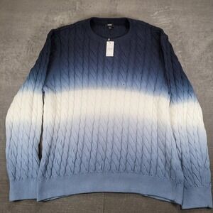 Express Mens XL Blue Ombre Cable Knit Crew Neck Sweater New